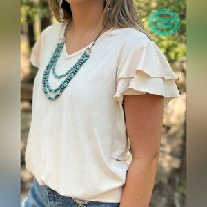 NWT Cream Ruffle Sleeve Top